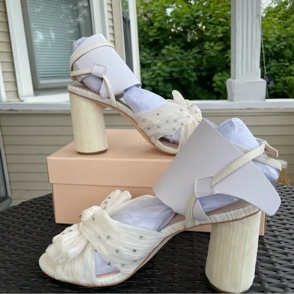 Loeffler Randall Camellia Pleated Knot Rhinestone Heeled Sandal Size 10 (NWB) - Picture 6 of 10